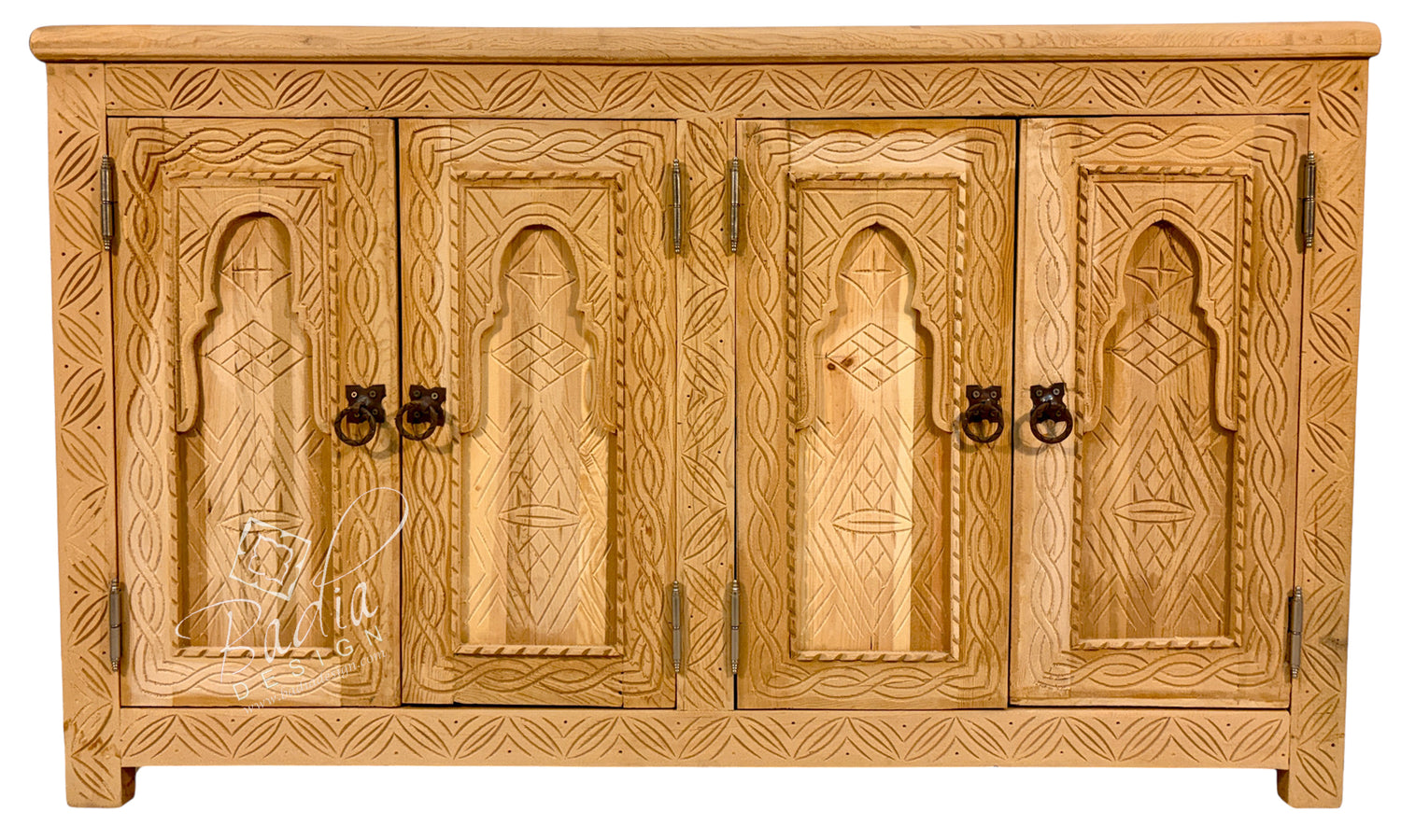 Large Unstained Carved Wood Cabinet