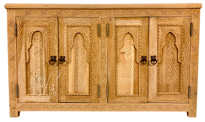 Large Unstained Carved Wood Cabinet