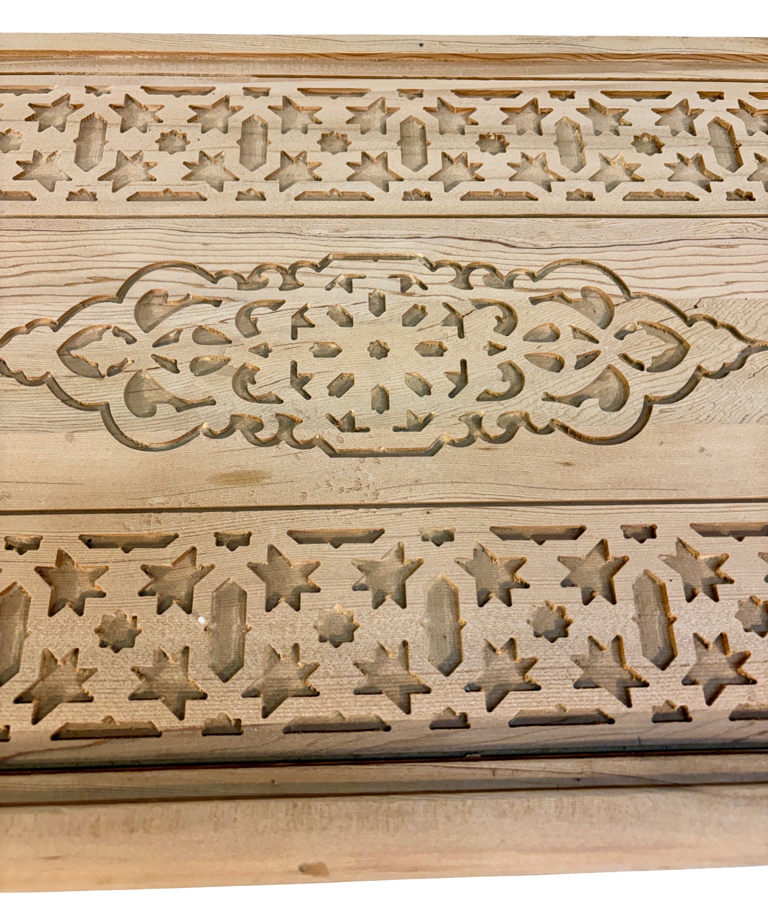 Large Unstained Carved Wood Cabinet