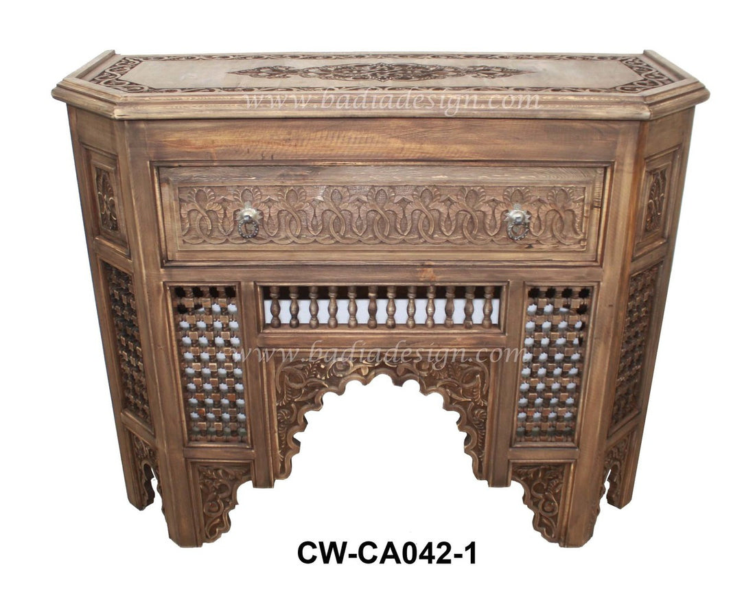 Moroccan Hand Carved Cedar Wood Cabinet