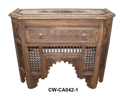 Moroccan Hand Carved Cedar Wood Cabinet