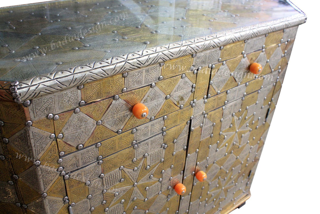 Brass and Nickel Embossed Moroccan Cabinet
