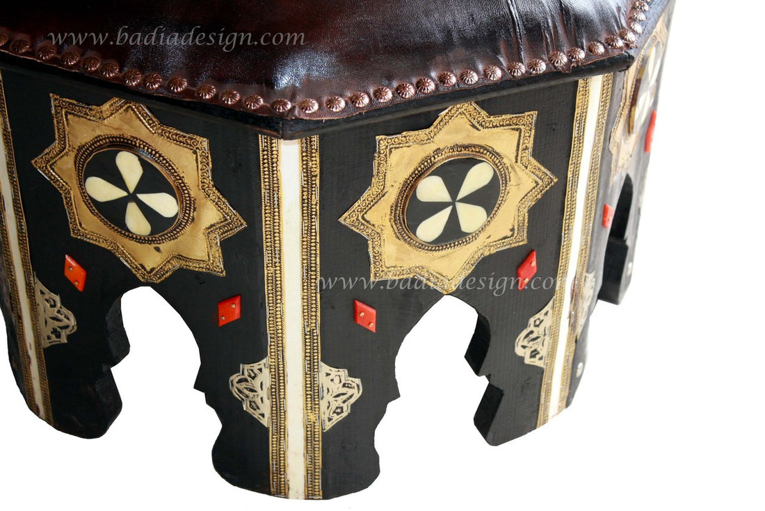 Handcrafted Embossed Metal Chair with Leather Seat