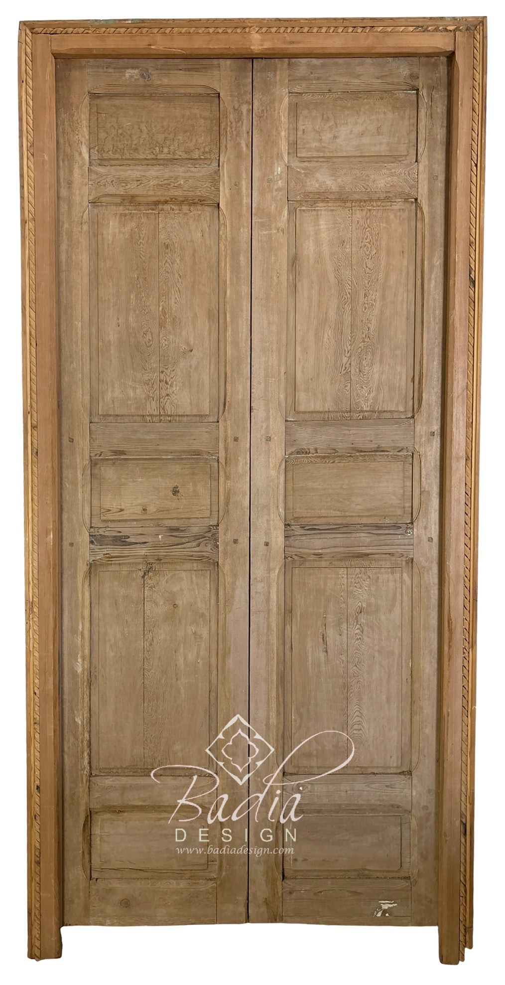Light Stained Vintage Moroccan Hand Carved Wooden Door