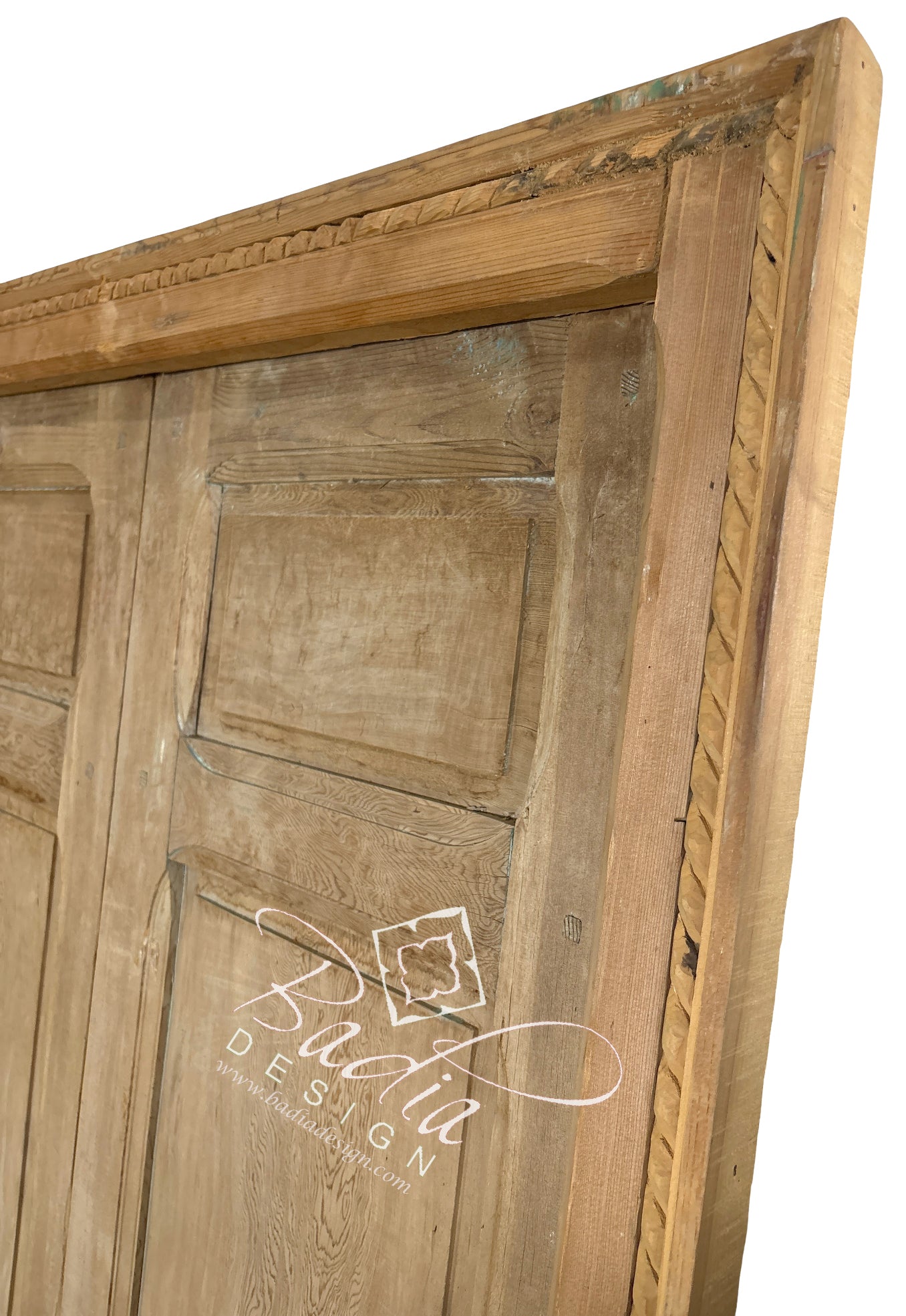 Light Stained Vintage Hand Carved Wooden Door