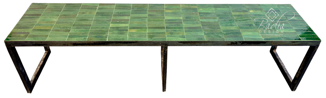 Long Green Moroccan Mosaic Tile Table with Base