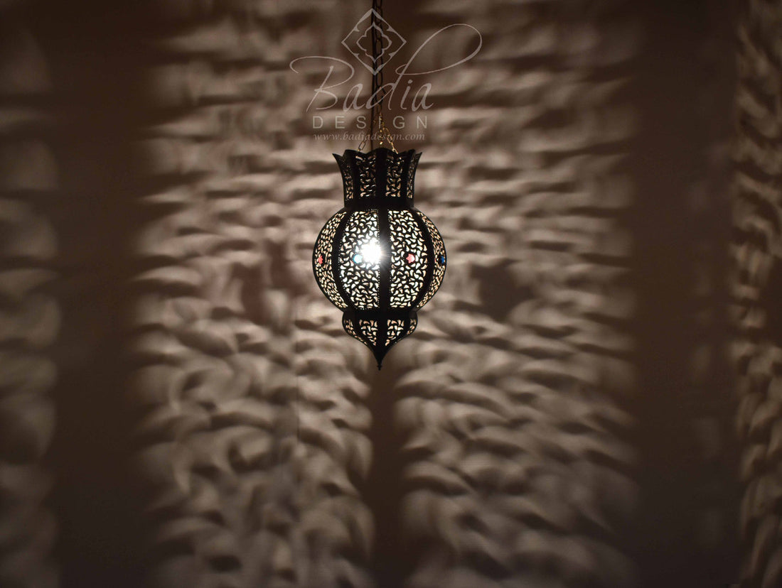 Mediterranean Style Lantern with Multi-Color Glass Eyelets