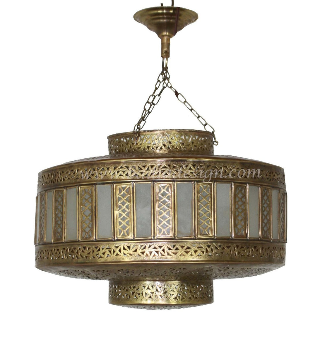 Handcrafted Moroccan Brass Chandelier with White Glass