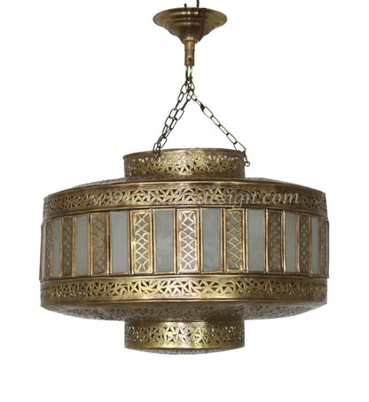 Handcrafted Moroccan Brass Chandelier with White Glass