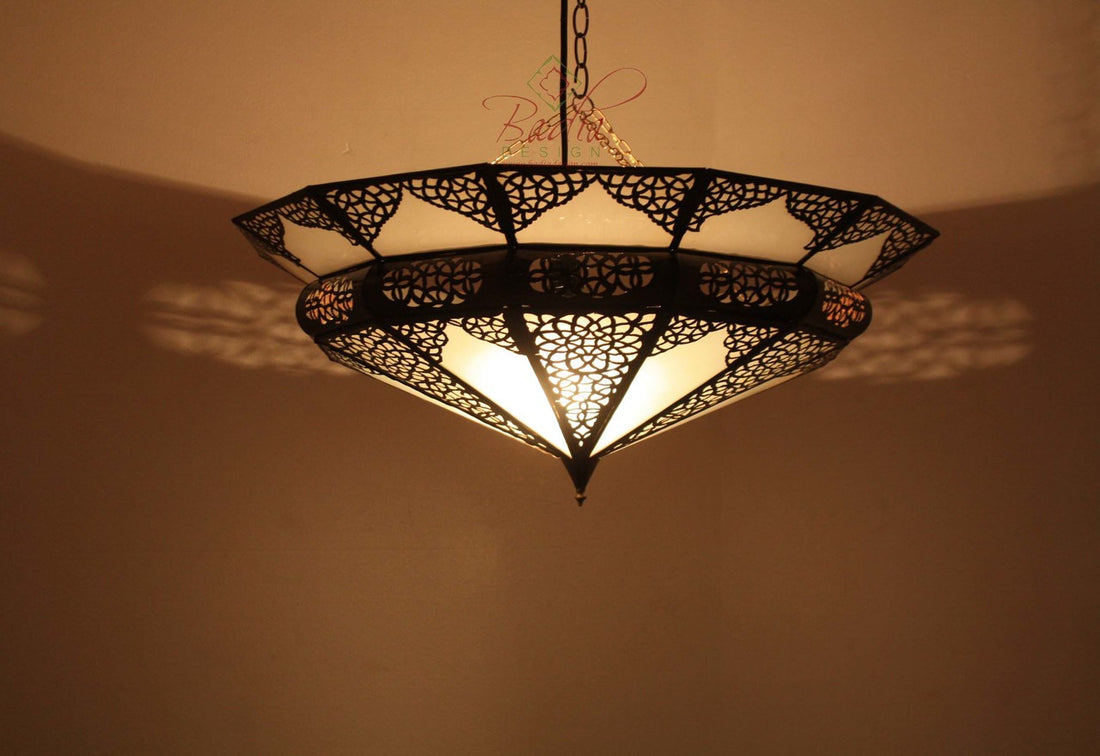 Moroccan Hanging Lantern with White Glass