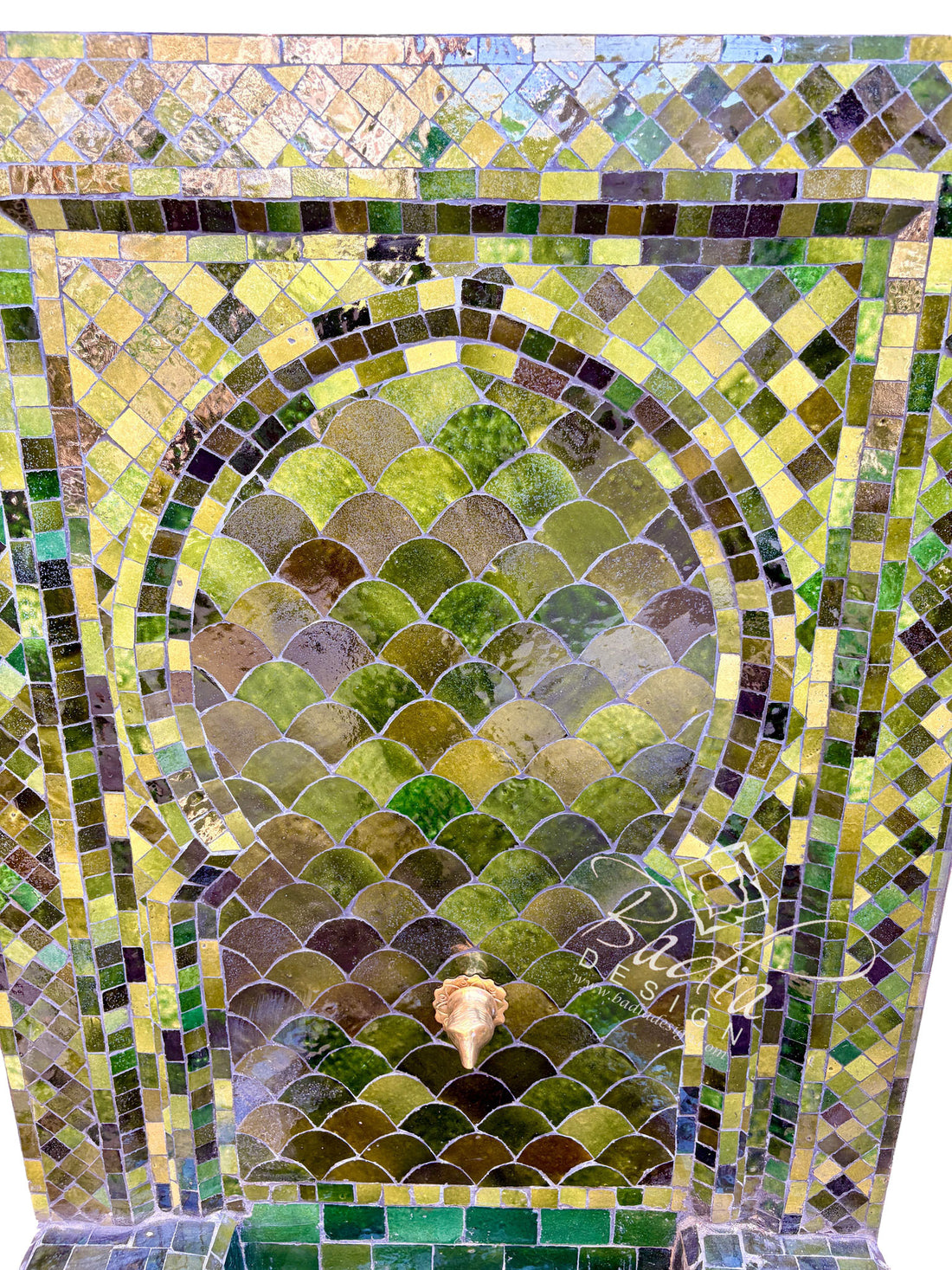 Medium Olive Green Mosaic Tile Water Fountain