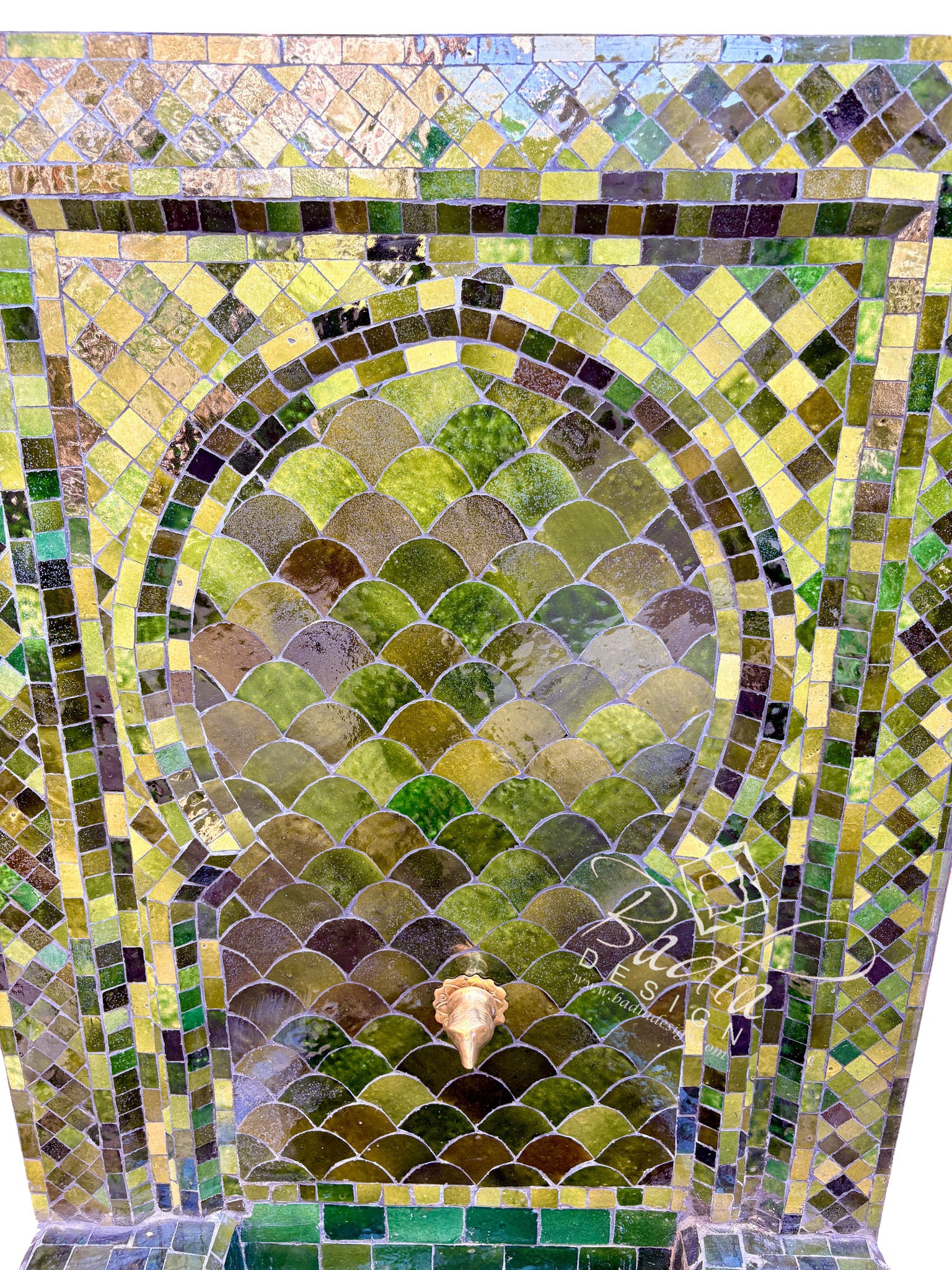 Medium Olive Green Mosaic Tile Water Fountain