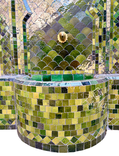 Medium Olive Green Mosaic Tile Water Fountain