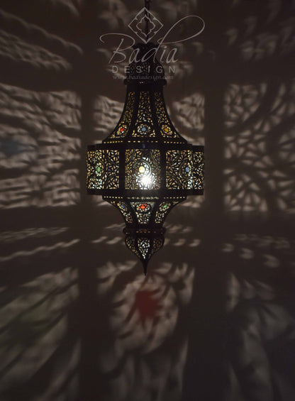 Hanging Lantern with Multi-Color Glass Eyelets