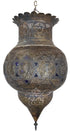 Aged Moroccan Brass Chandelier with Blue Glass Eyelets