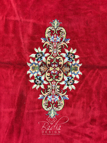 Red Runner Rug with Multicolor Geometric Designs
