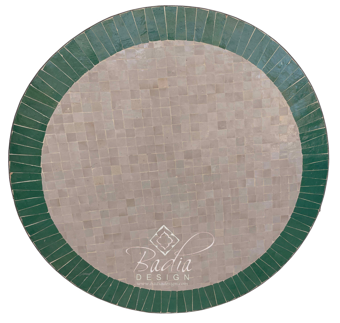 Moroccan Green and Beige Mosaic Tile Table Top