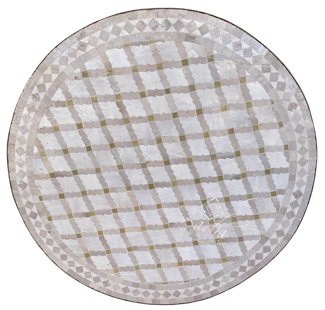 Moroccan Beige and White Mosaic Tile Table Top