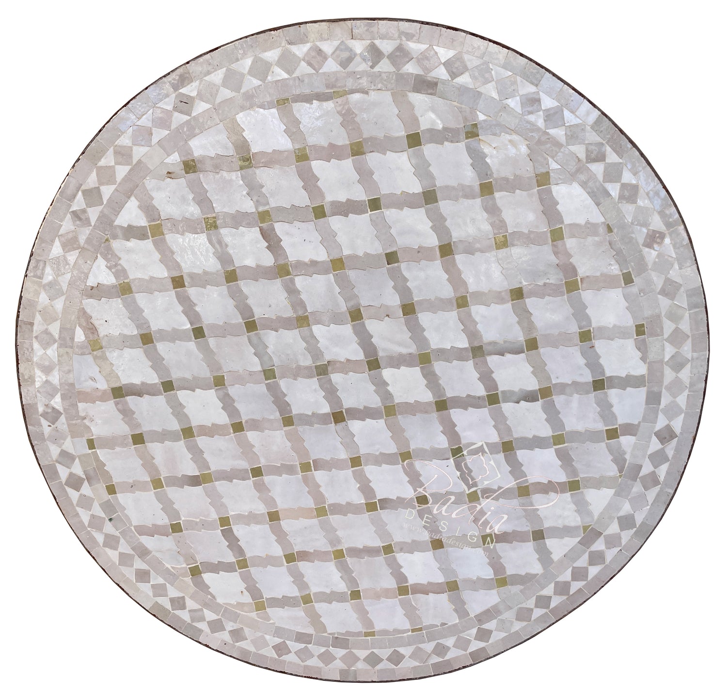 Moroccan Beige and White Mosaic Tile Table Top