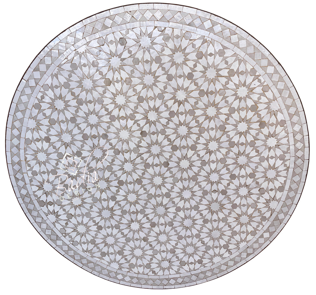 Beige and White Moroccan Mosaic Tile Table Top