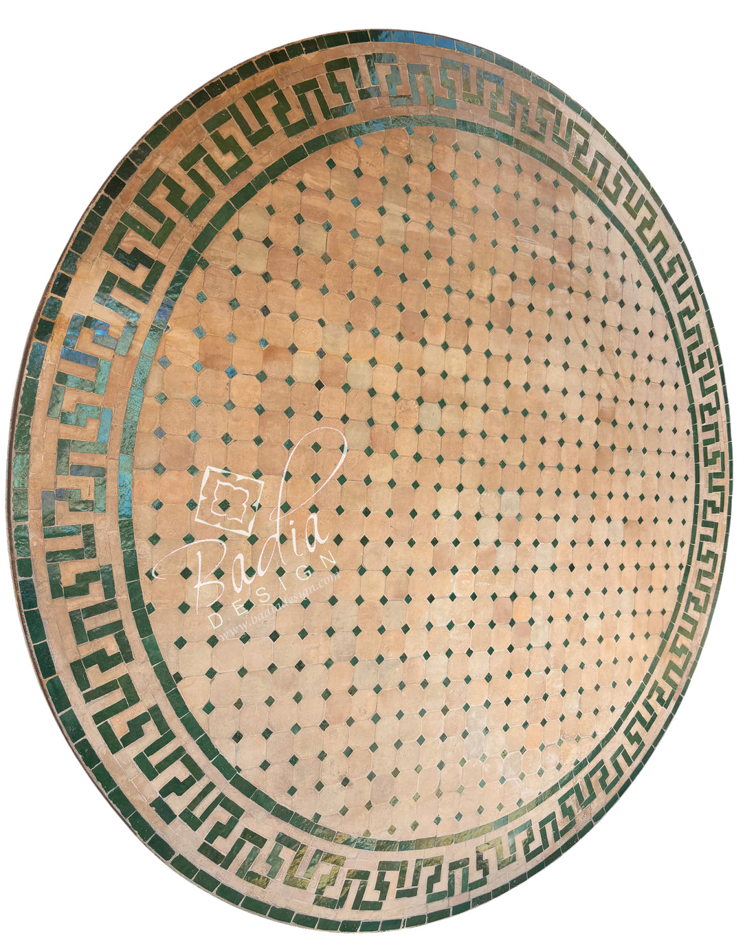 Moroccan Beige and Green Tile Table Top with Geometric Design