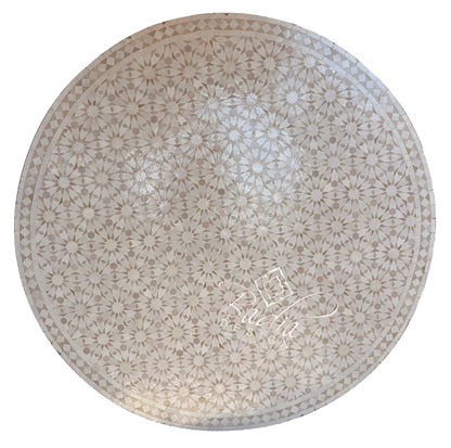 Moroccan Beige Mosaic Table Top with Geometric Designs
