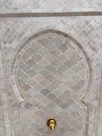 Beige Zellige Tile Wall Fountain with Inner Arched Design
