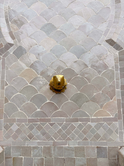 Beige Zellige Tile Wall Fountain with Inner Arched Design