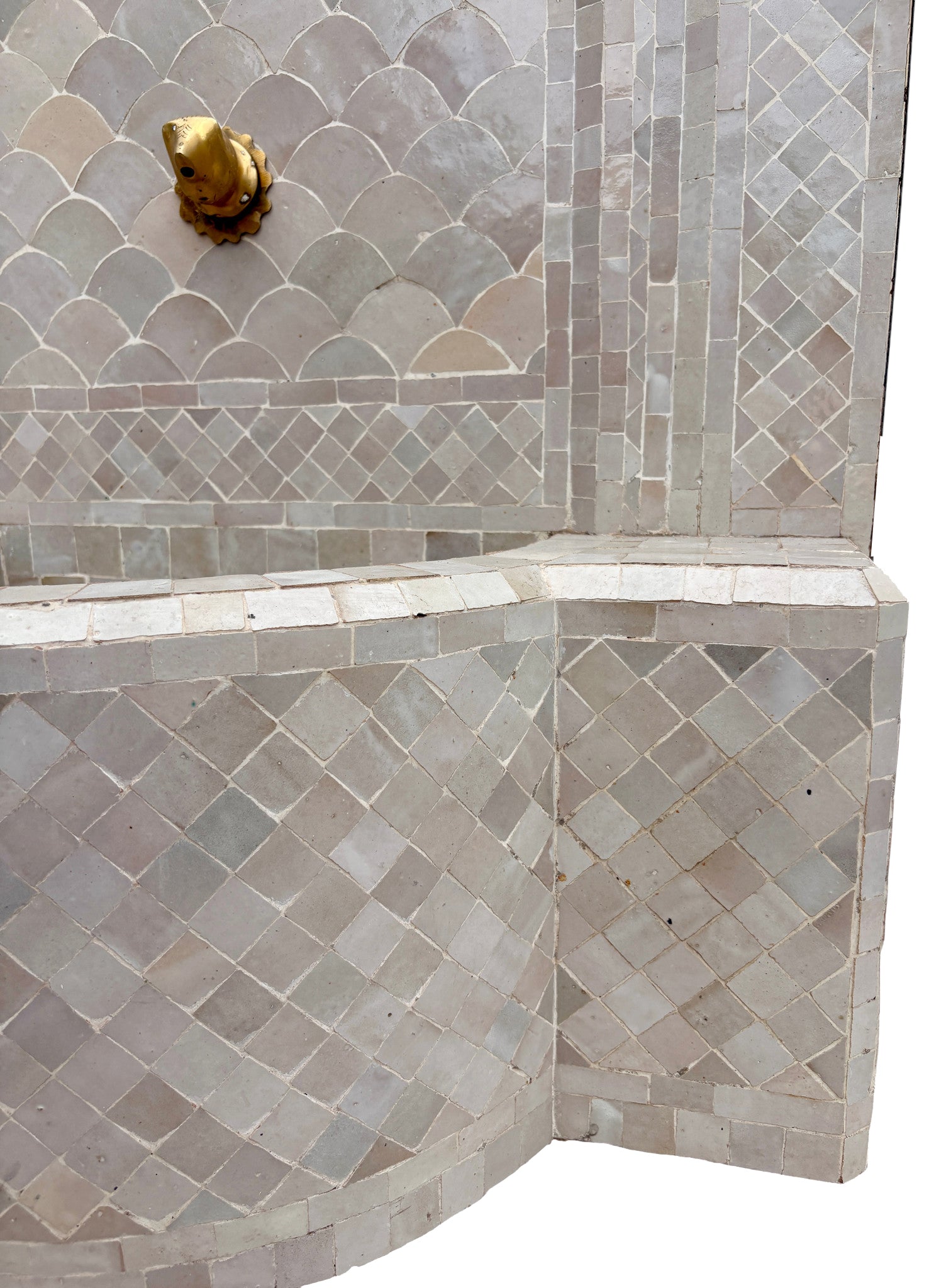 Beige Zellige Tile Wall Fountain with Inner Arched Design