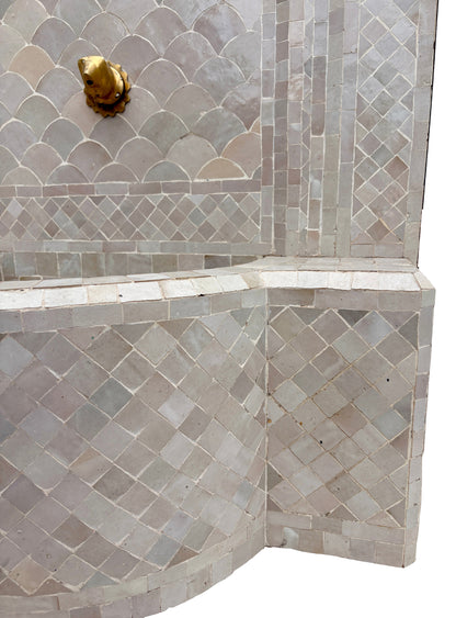 Beige Zellige Tile Wall Fountain with Inner Arched Design