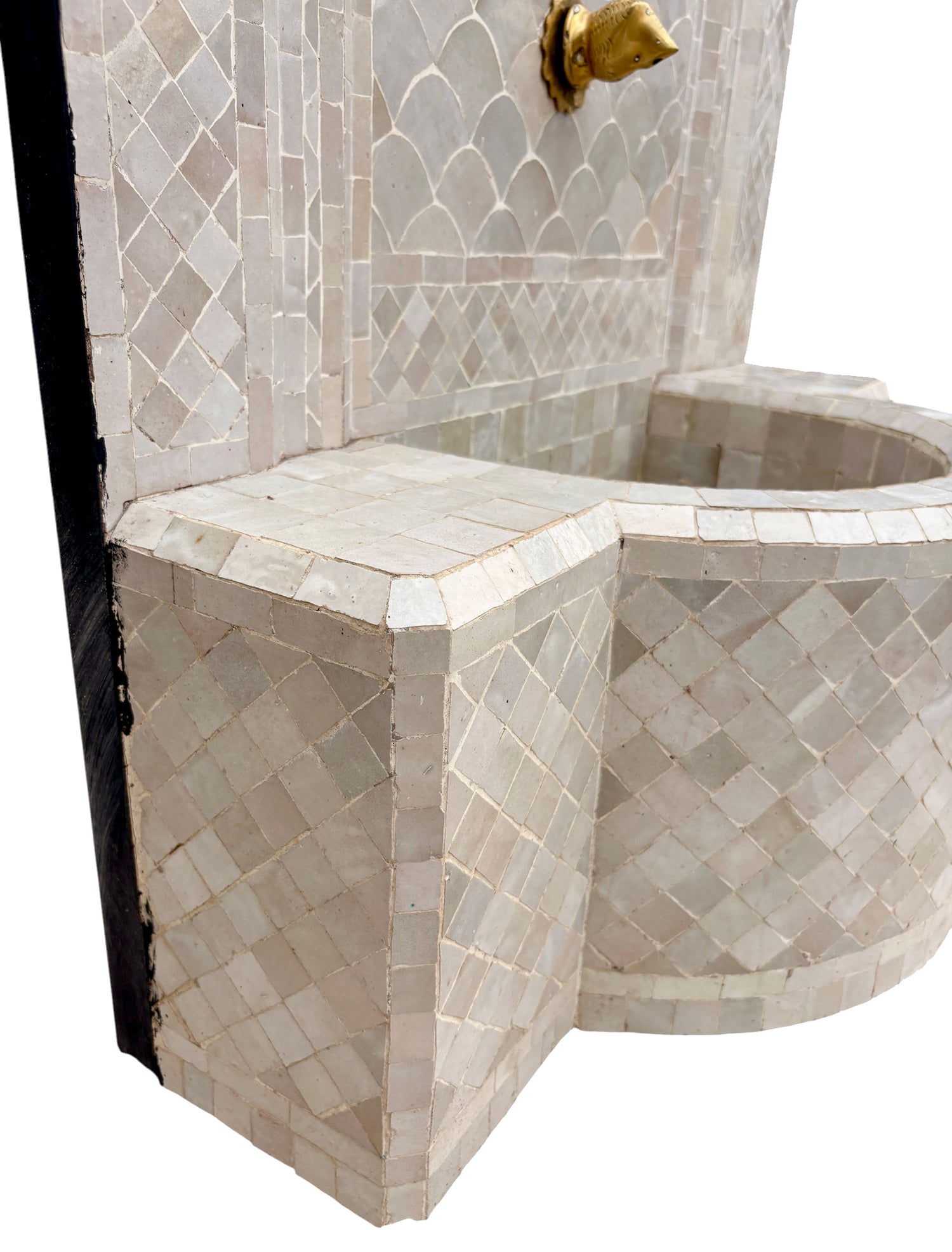 Beige Zellige Tile Wall Fountain with Inner Arched Design