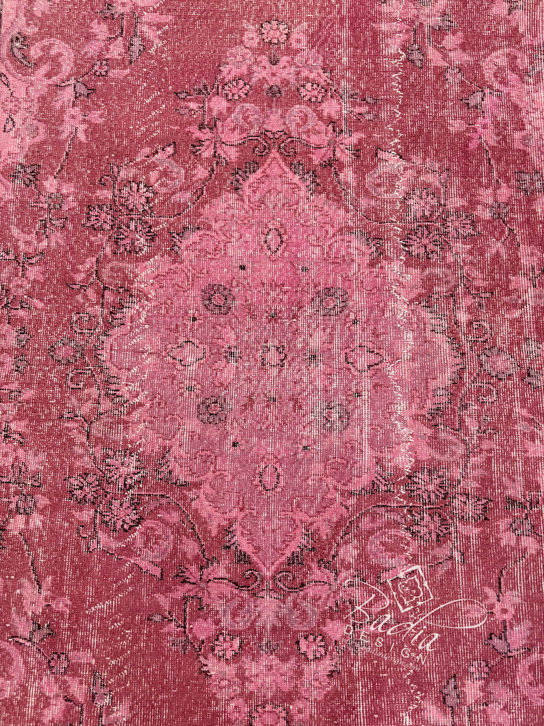 Burgundy Vintage Rug with a Floral Medallion Design