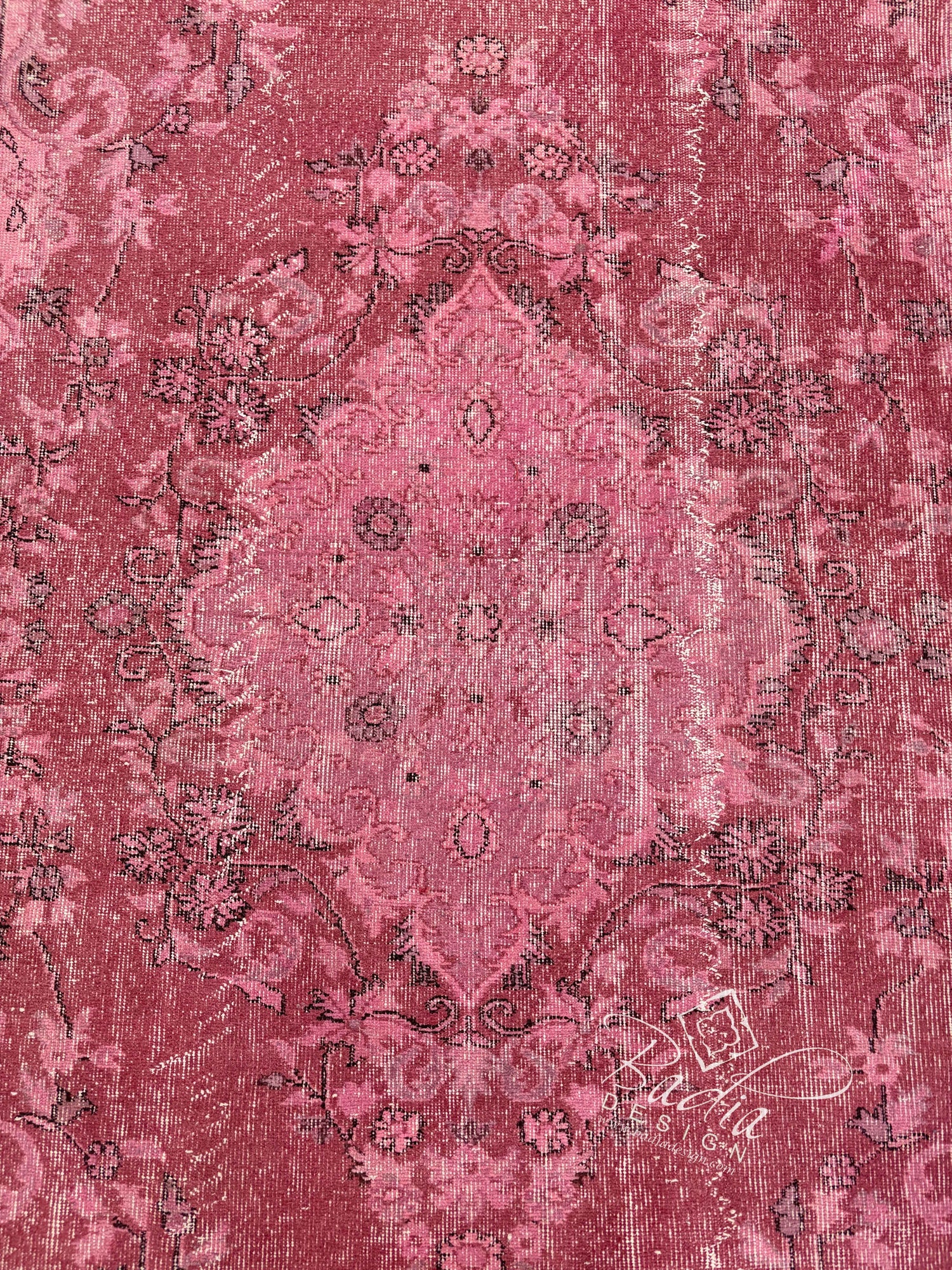 Burgundy Vintage Rug with a Floral Medallion Design