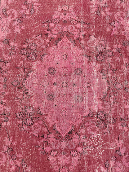 Burgundy Vintage Rug with a Floral Medallion Design