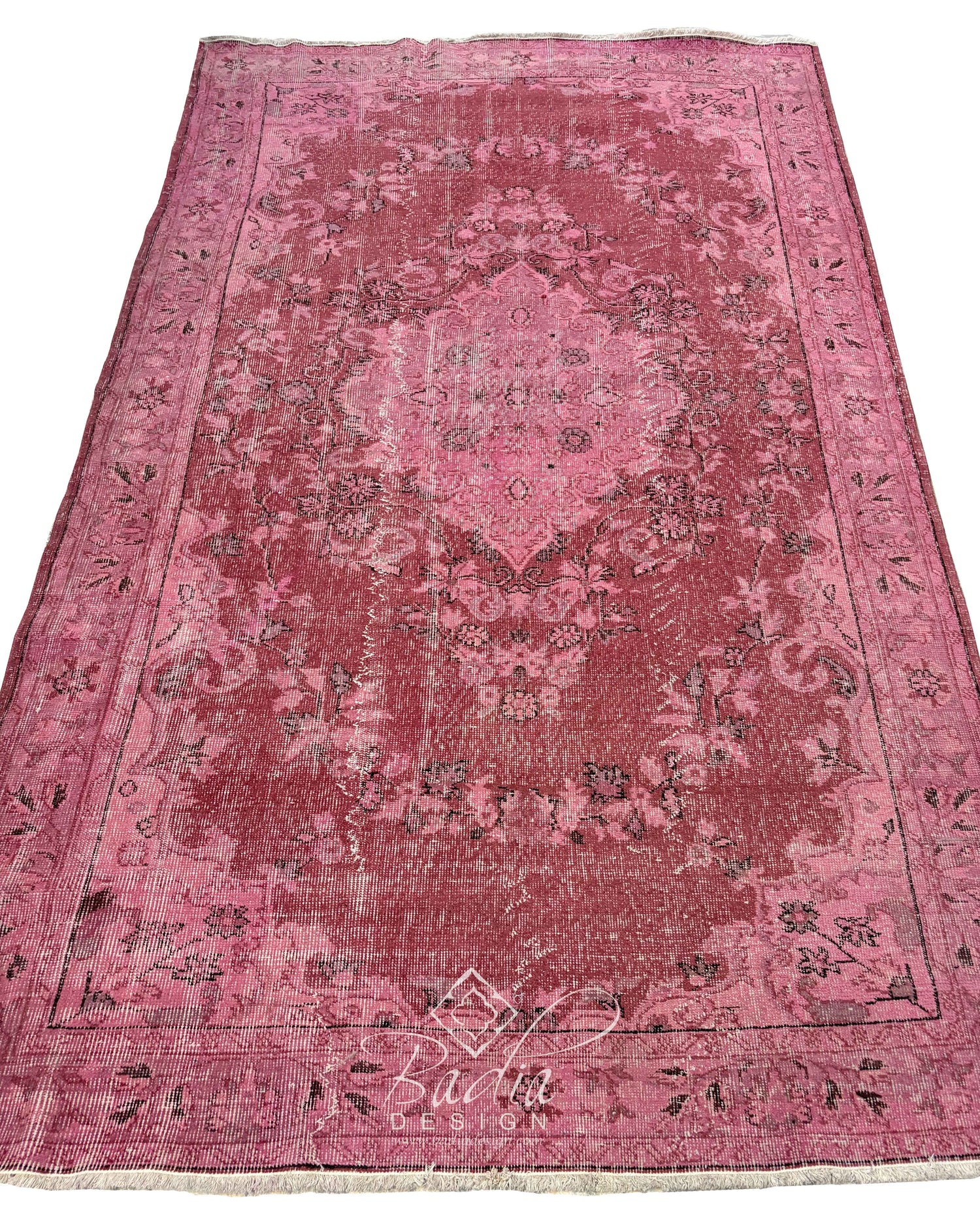 Burgundy Vintage Rug with a Floral Medallion Design