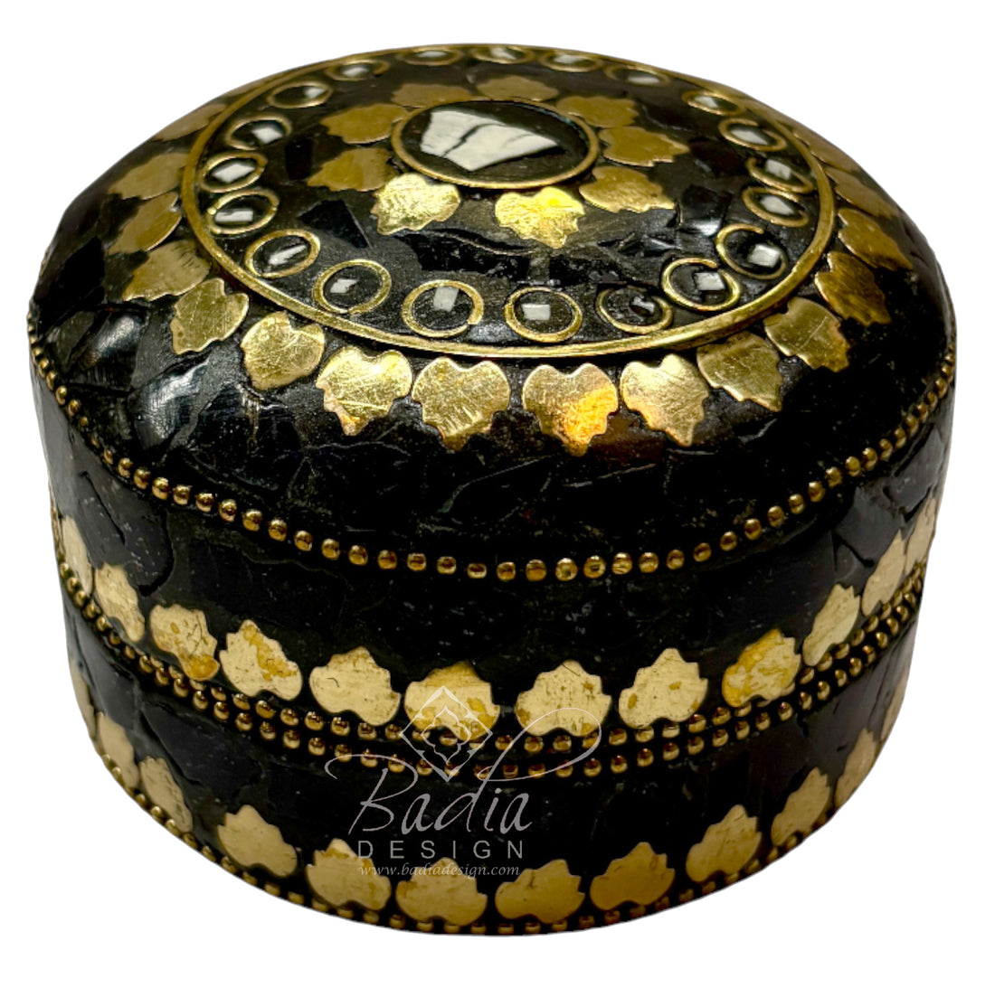 Moroccan Black and Gold Metal and Resin Decorative Container