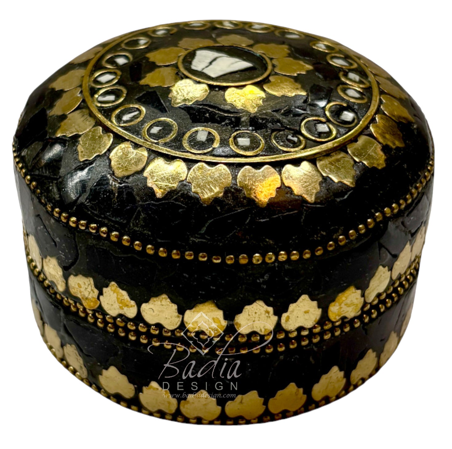 Moroccan Black and Gold Metal and Resin Decorative Container