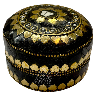 Moroccan Black and Gold Metal and Resin Decorative Container
