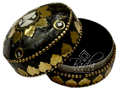 Black and Gold Metal and Resin Decorative Container