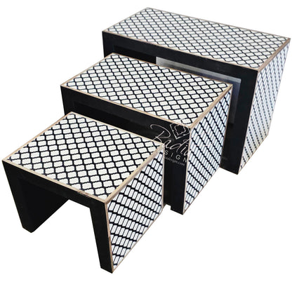 Black and White Wooden Resin Inlay Nesting Side Tables