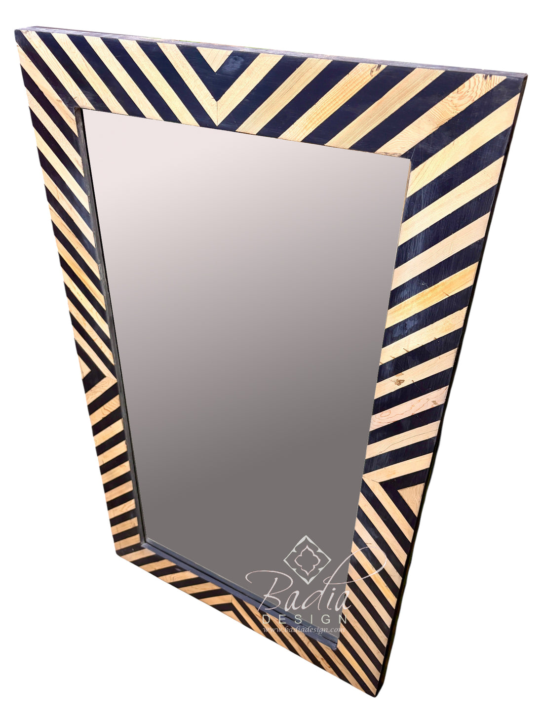 Black and Beige Resin and Wood Mirror