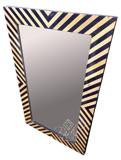 Black and Beige Resin and Wood Mirror