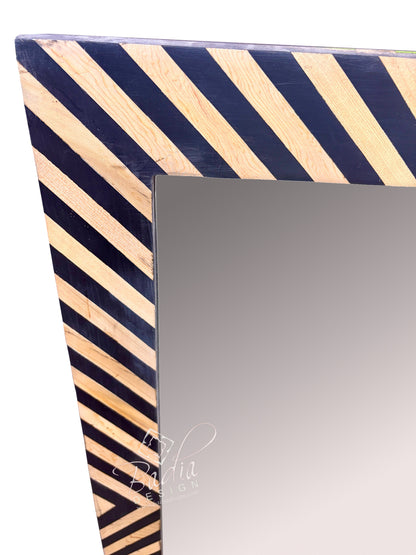Black and Beige Resin and Wood Mirror