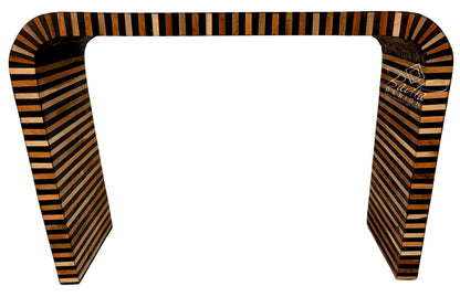 Moroccan Black and Natural Beige Striped Resin and Wood Console Table