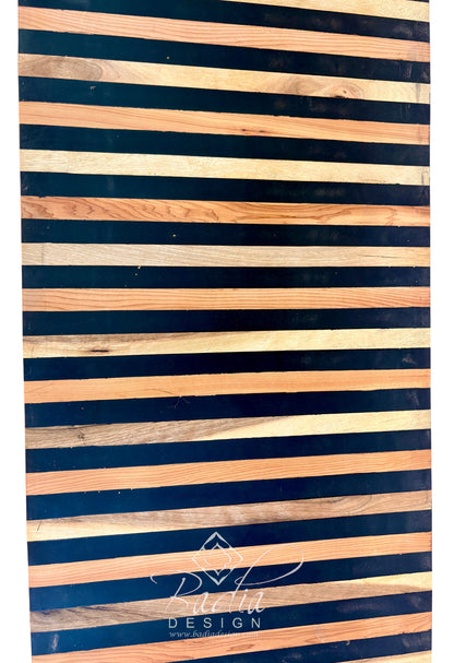 Black and Natural Beige Striped Resin and Wood Console Table