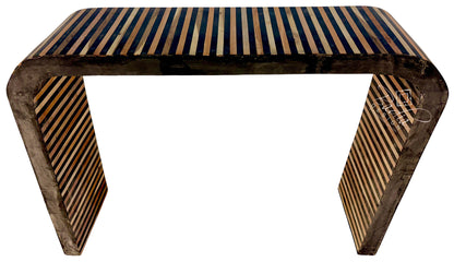Black and Natural Beige Striped Resin and Wood Console Table