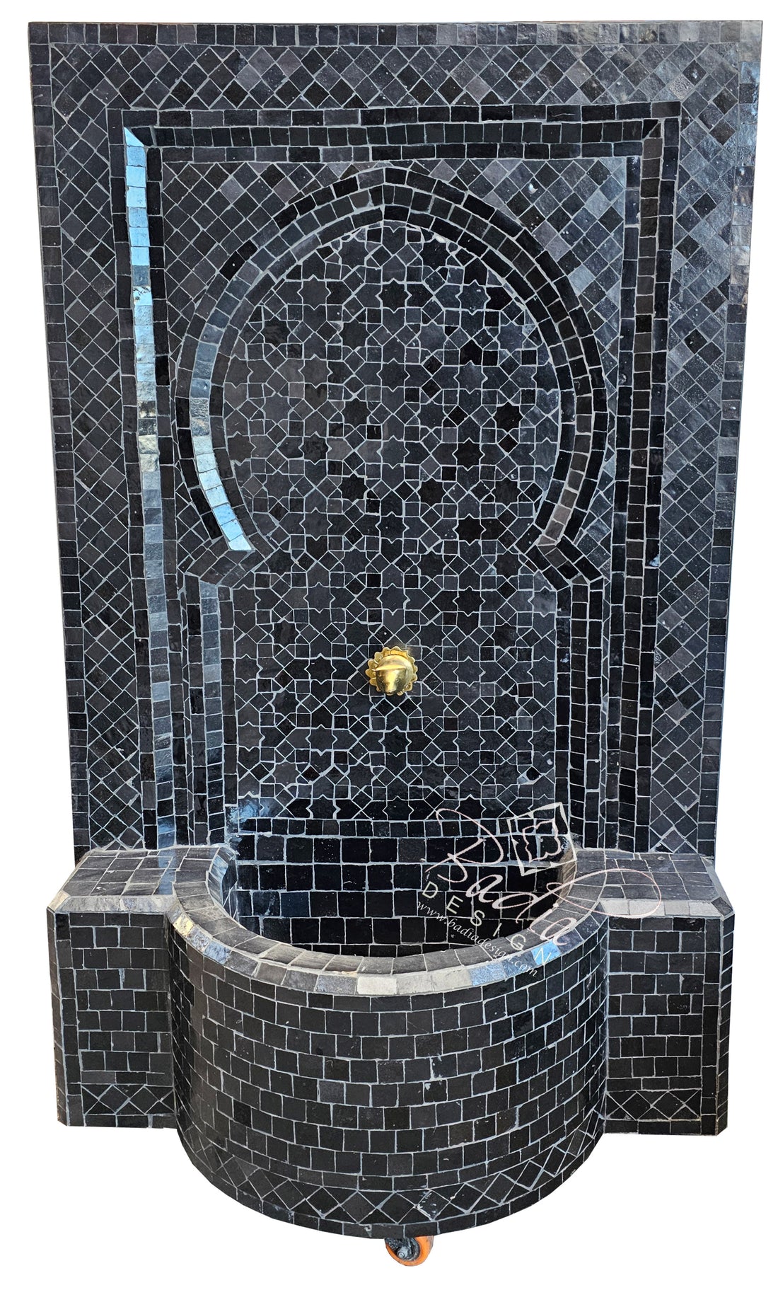 Moroccan Solid Black Mosaic Tile Water Fountain