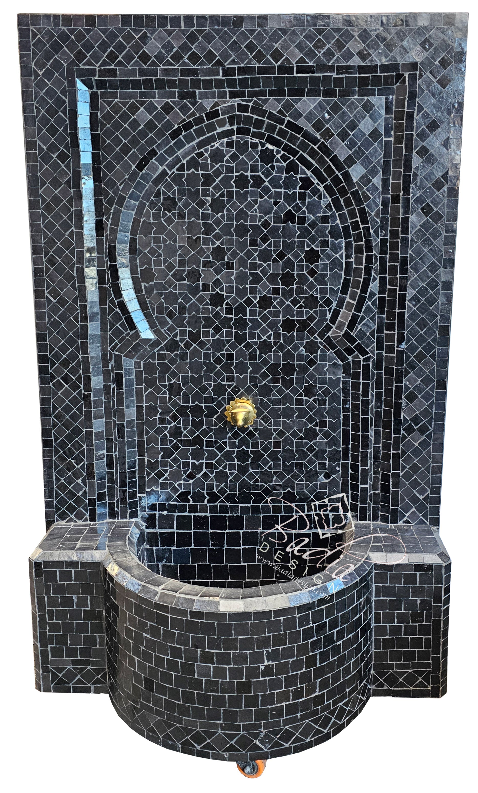Moroccan Solid Black Mosaic Tile Water Fountain
