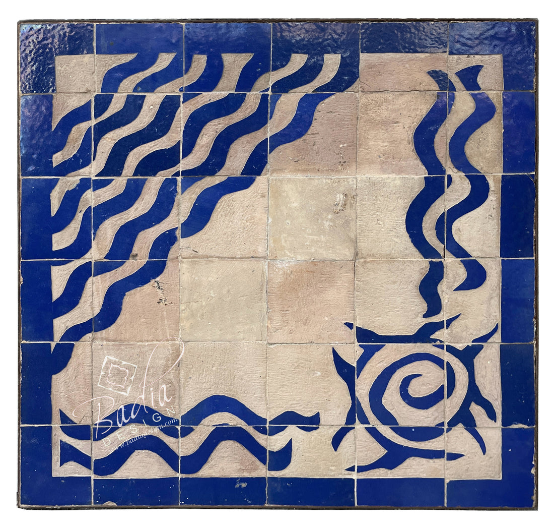 Blue and Beige Moroccan Square Tile Table Top