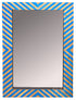 A rectangular wall mirror with a decorative frame featuring a blue and gold chevron pattern, shown against a plain white background.